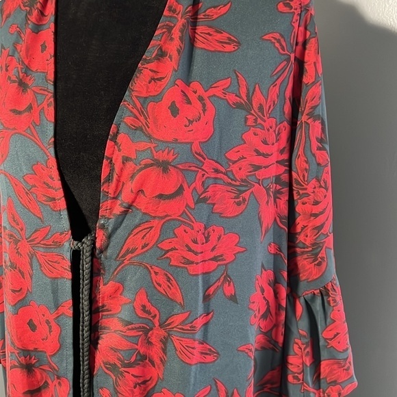 Collection XIIX Dark Floral Ruffle Kimono Duster NWT OS Boho Festival Music Fest - Picture 4 of 9